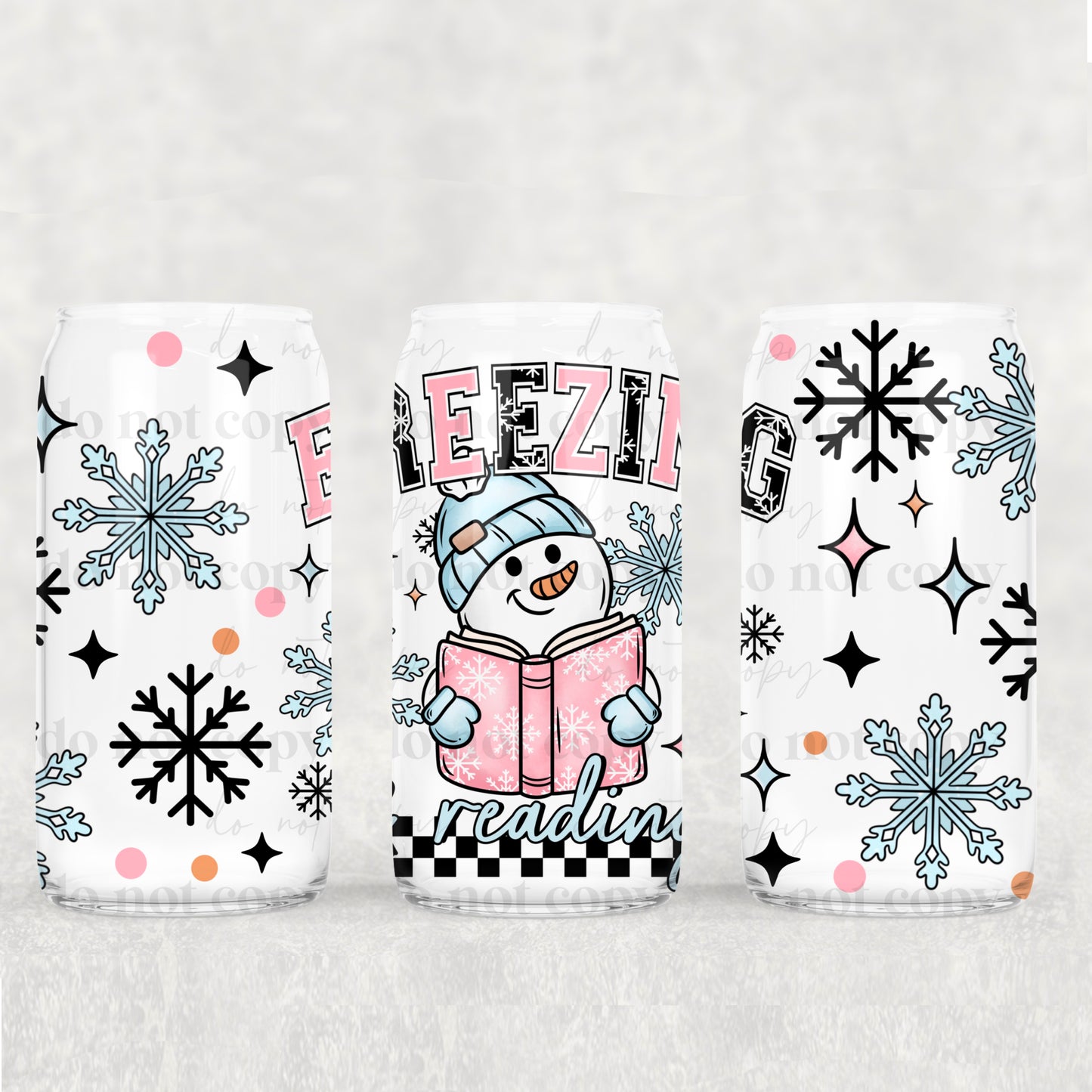 Freezing Season and Reading 16 oz UV DTF Glass Can Wrap