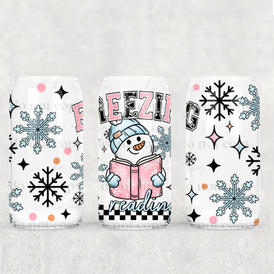 Freezing Season and Reading 16 oz UV DTF Glass Can Wrap