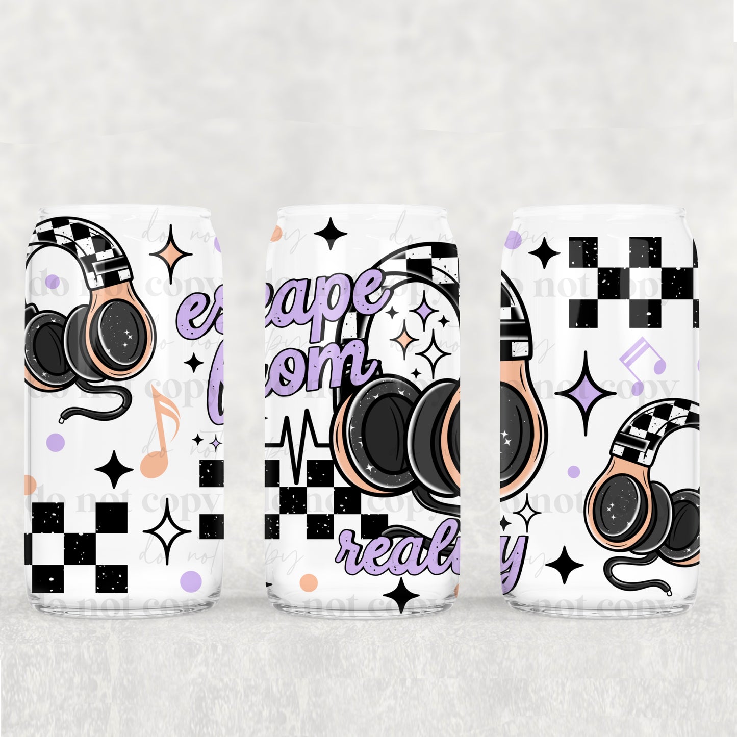 Music Escape from Reality 16 oz UV DTF Glass Can Wrap