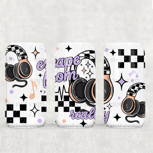 Music Escape from Reality 16 oz UV DTF Glass Can Wrap