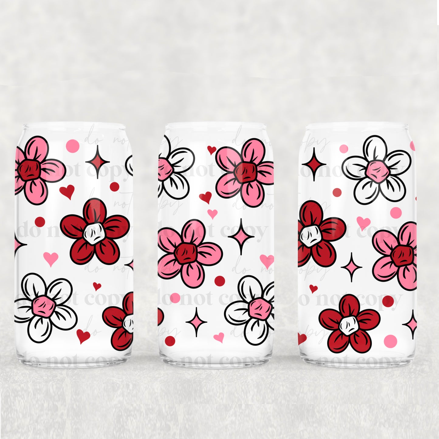 Floral 16 oz UV DTF Glass Can Wrap