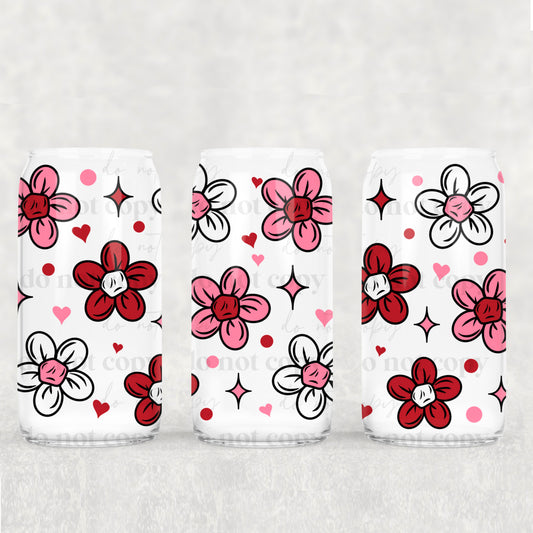 Floral 16 oz UV DTF Glass Can Wrap