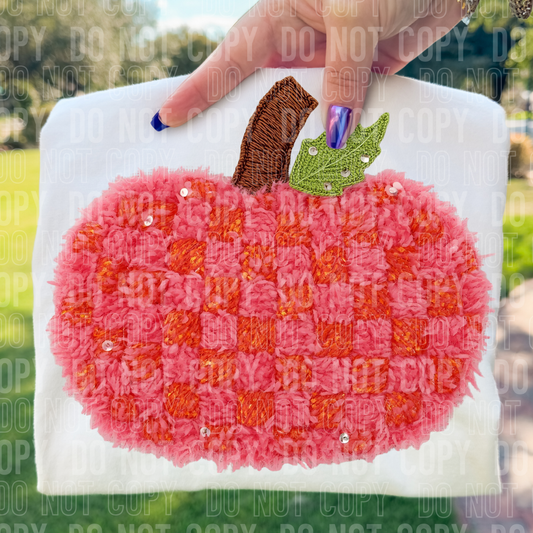 Pink and Orange Pumpkin Faux Yarn DTF transfer