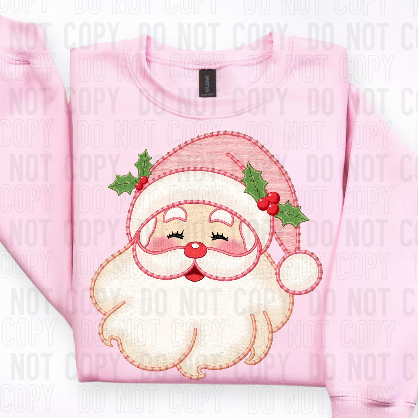 Pink Santa Faux Embroidery DTF transfer