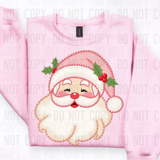 Pink Santa Faux Embroidery DTF transfer