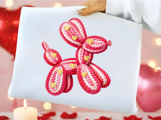 Knit Valentine's Balloon Dog DTF Transfer