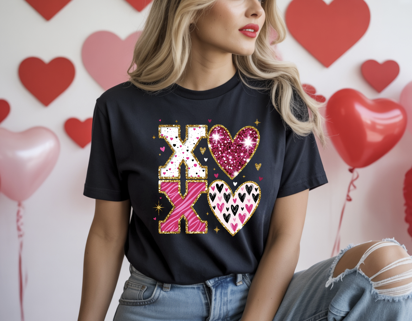 XOXO faux glitter DTF Transfer