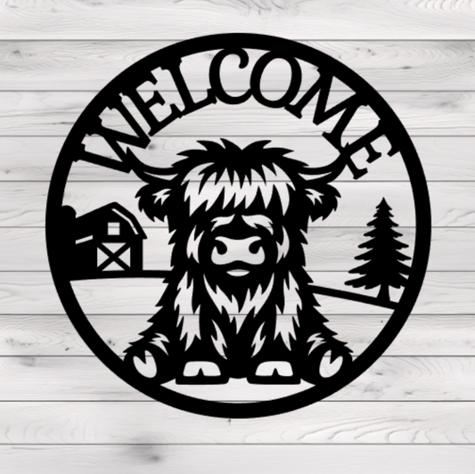 Welcome Highland Cow Farm Metal Plasma Cut Sign