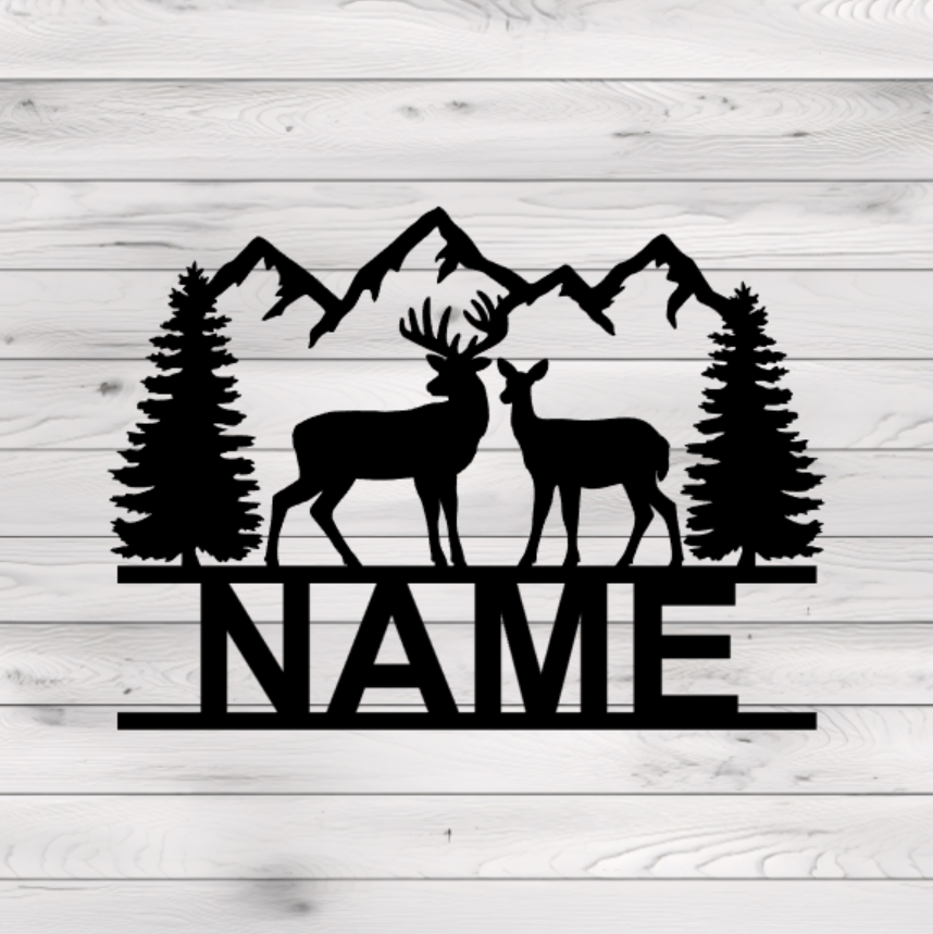 Deer and Mountains Metal Plasma Cut Sign