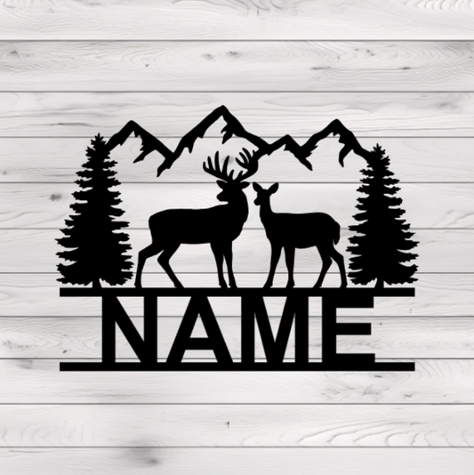 Deer and Mountains Metal Plasma Cut Sign