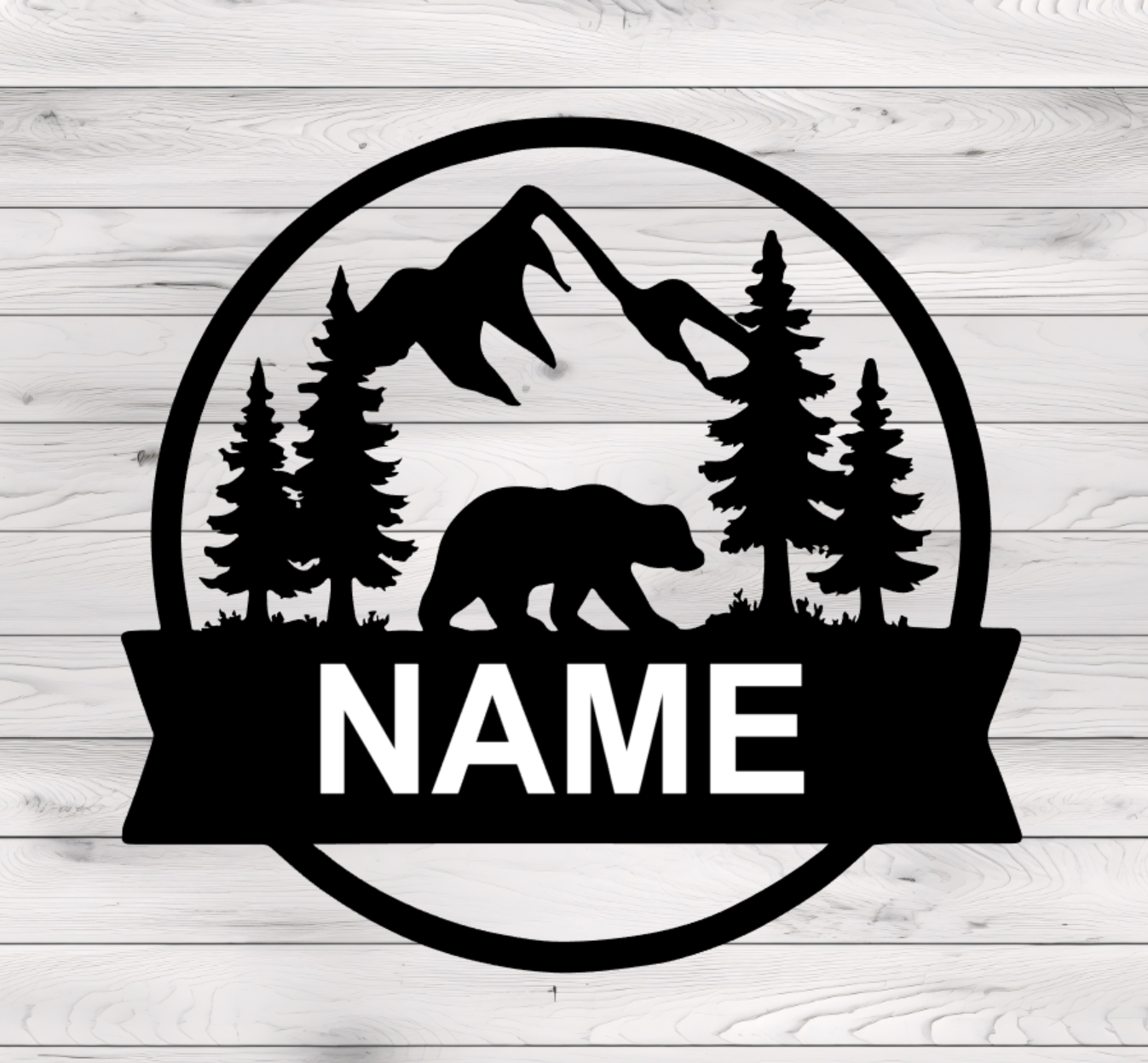 Bear and Mountain Round Metal Plasma Cut Sign