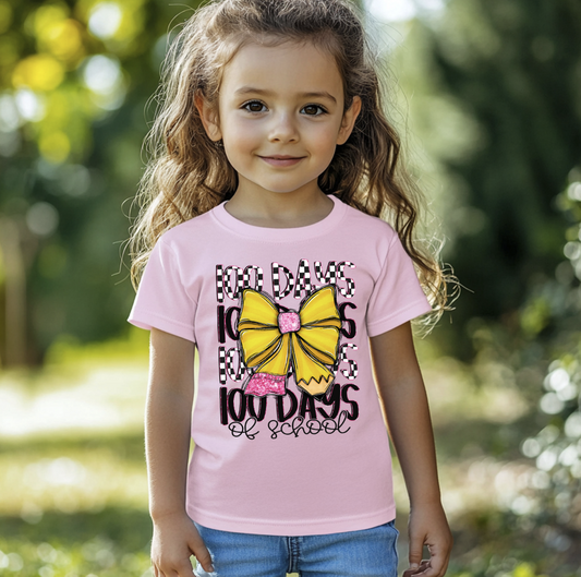 100 Days of School Checkered Coquette Bow DTF Transfer