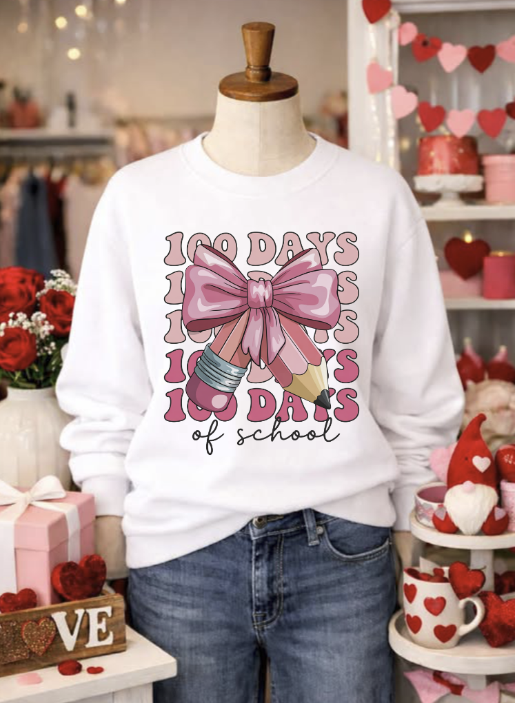 100 Days of School Coquette Pink Bow DTF Transfer