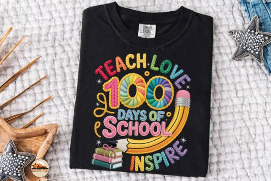 Teach Love Inspire Knit 100 Days of School DTF Transfer