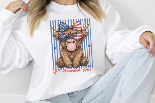 All American Girl Highland Cow DTF Transfer