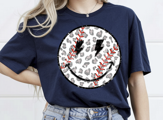 Leopard Print Baseball Smile DTF Transfer