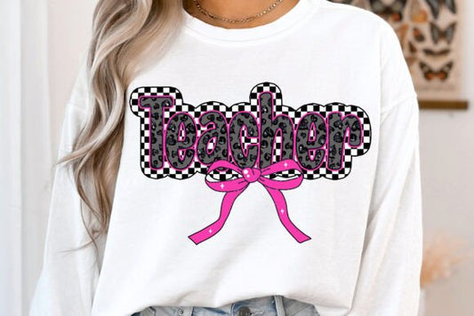 Glitter Pink Teacher Coquette Bow