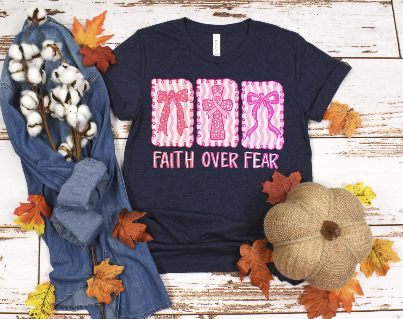 DTF transfer Faith over Fear Breast Cancer Awareness