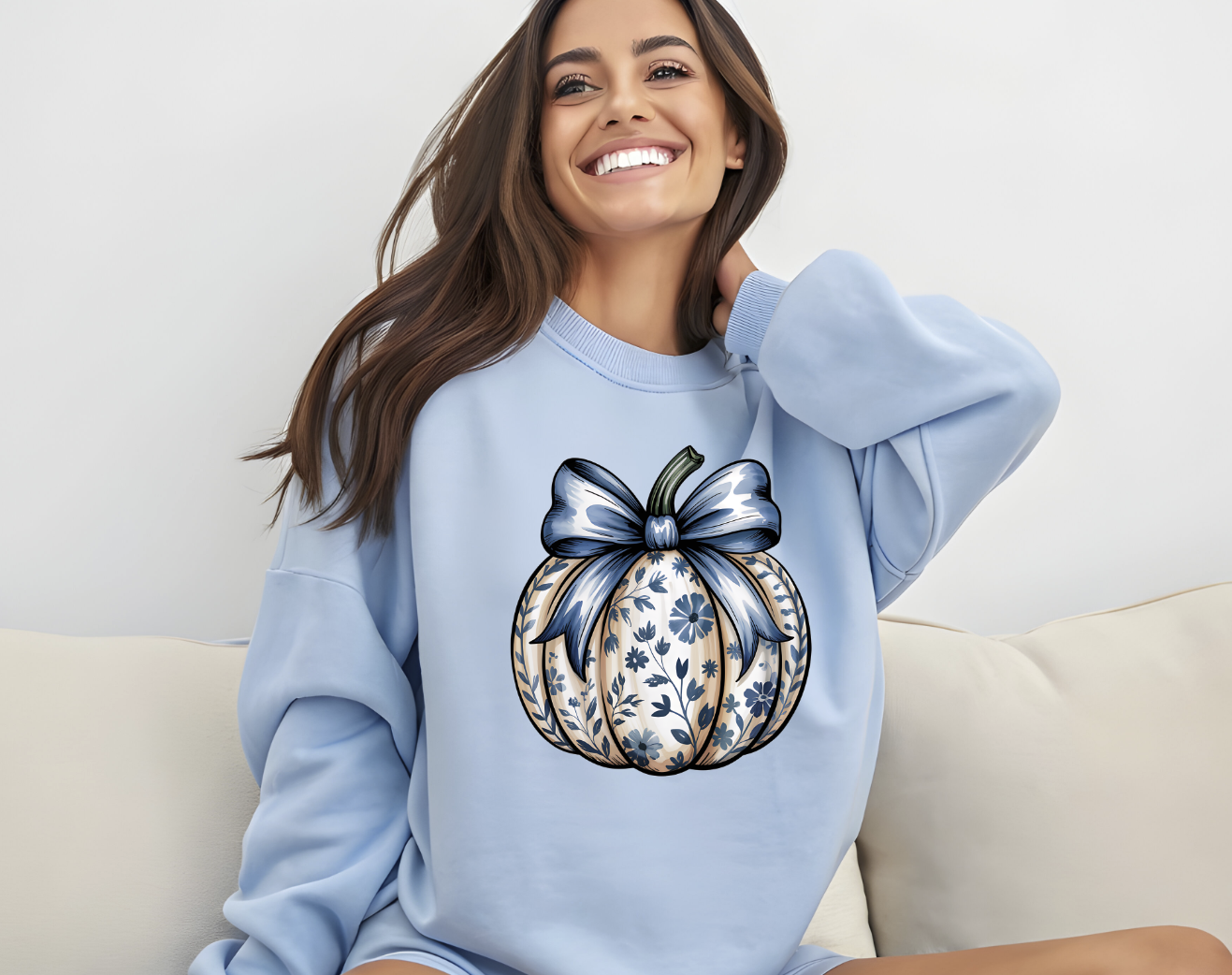 Blue Toile Pumkin Coquette Bow