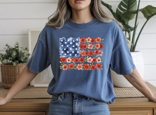 Floral US Flag DTF Transfer