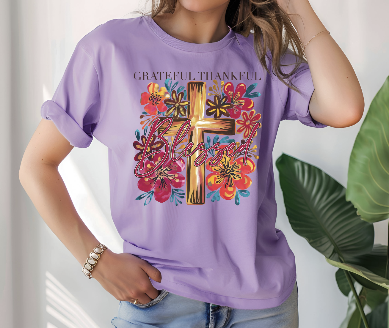 Thankful Grateful Cross DTF Transfer