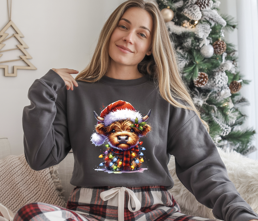 Highland Cow Christmas Lights DTF Transfer