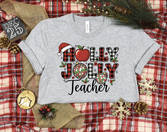Holly Jolly Teacher Christmas DTF Transfer