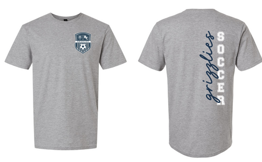 Grizzlies Soccer Tshirt shield front grizzlies soccer on back