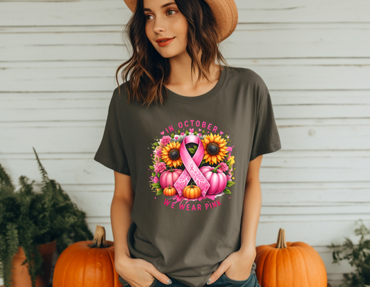 In October we wear Pink pumpkins and Sunflowers