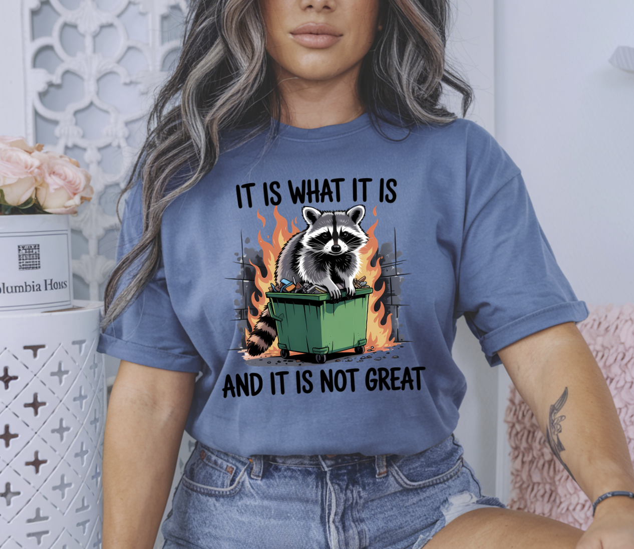 It is what it is and it is not great Racoon Dumpster Fire DTF transfer