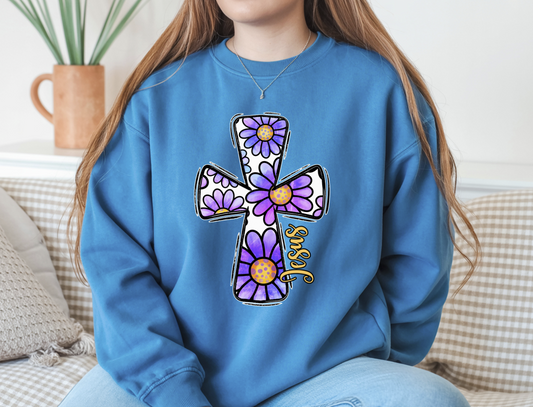 Jesus Floral Cross DTF Transfer