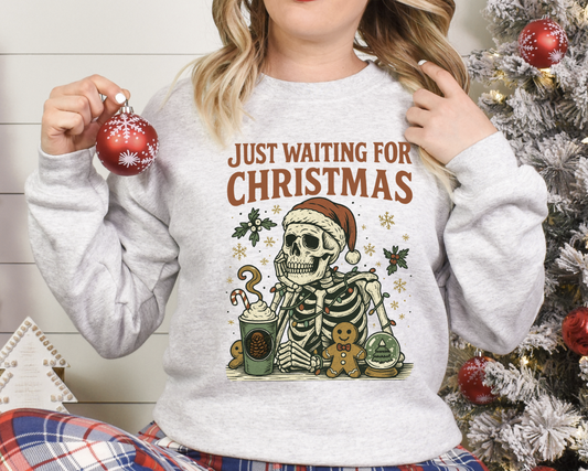 DTF transfer Just waiting for Christmas Skeleton