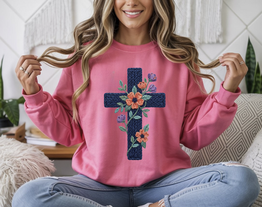 Floral Knit Cross DTF Transfer