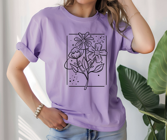 Floral Line Sketch DTF Transfer