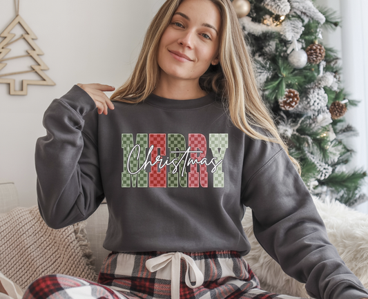 DTF transfer Merry Christmas Checkered