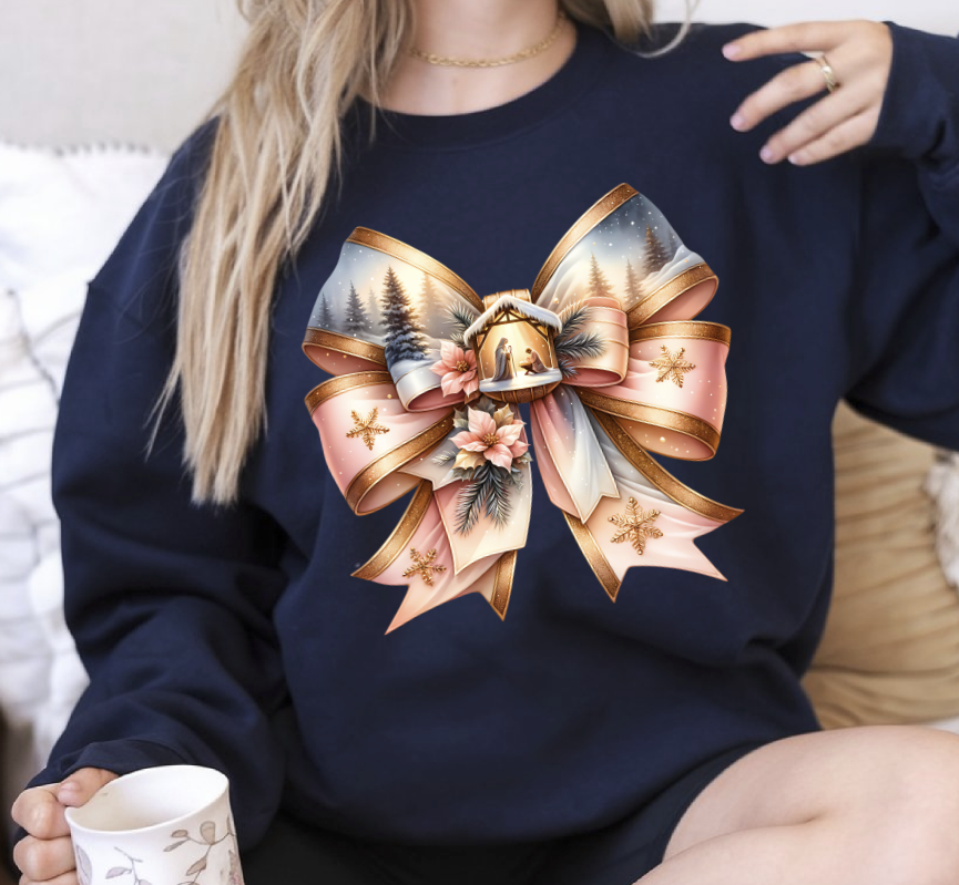 DTF transfer Nativity Coquette Bow Christmas