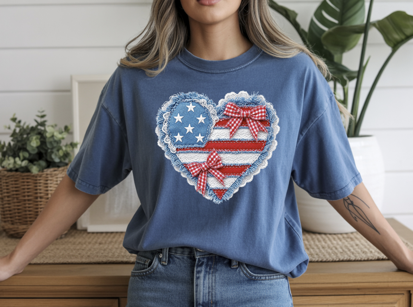 Patchwork Patriotic Flag Heart DTF Transfer