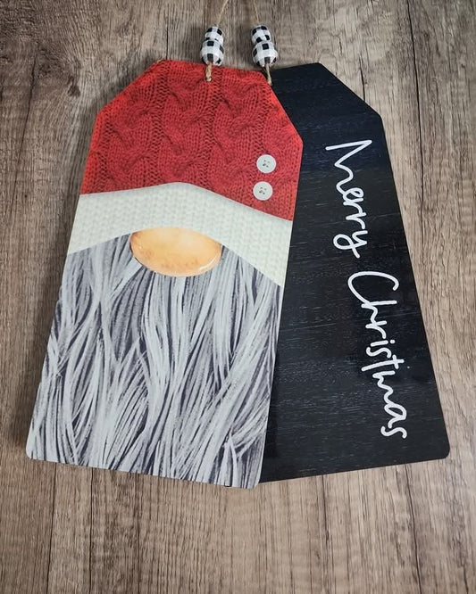 Gnome Merry Christmas Wooden Tag Sign – Farmhouse Holiday Décor
