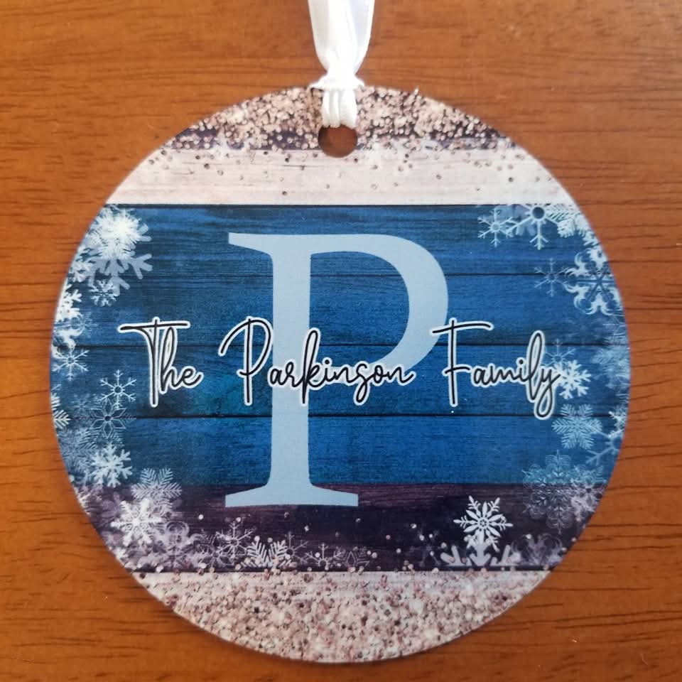 Snowflake and Blue Christmas Ornament