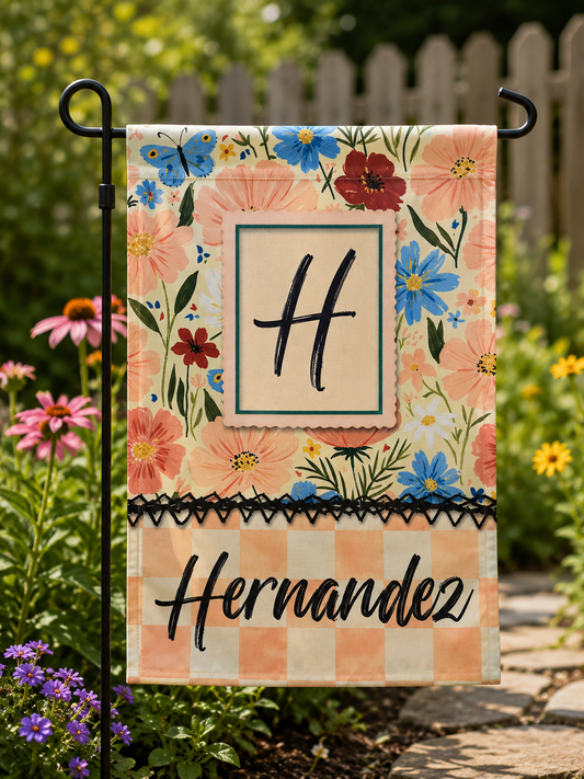 Floral Checkered Garden Flag