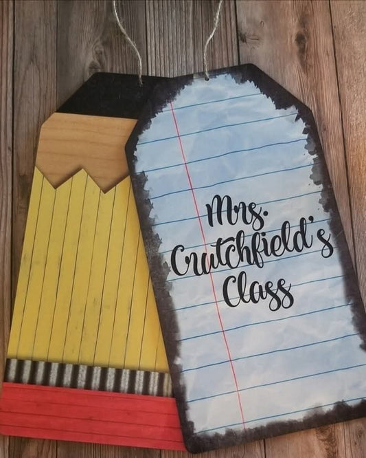 Teacher Door Tag Sign – Pencil & Notebook Classroom Decor