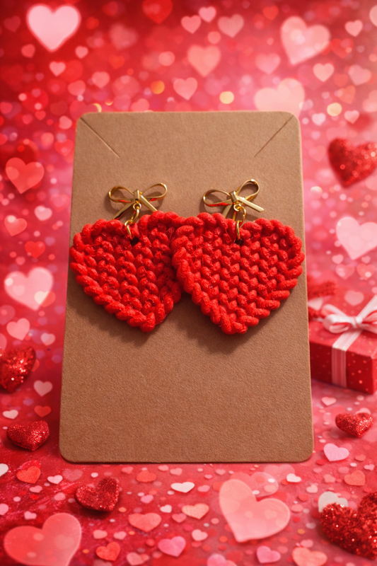 Red Heart Knit Earrings – Valentine’s Day Jewelry