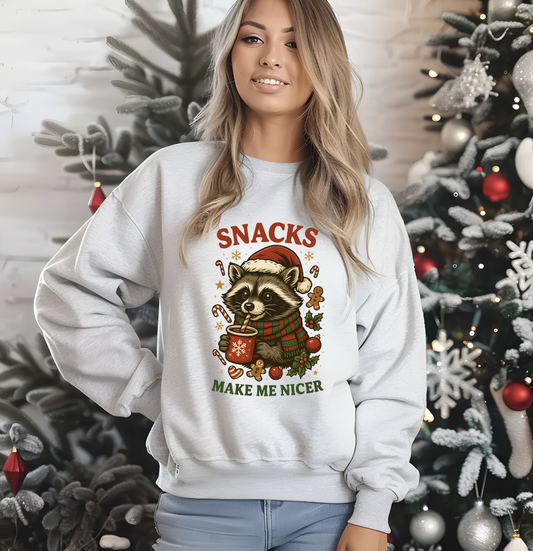 Snacks make me nicer Christmas Racoon