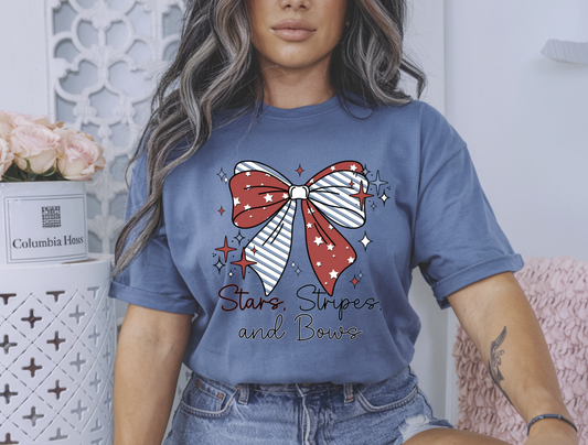 Stars, Stripes, and Bows July 4th Patriotic DTF Transfer