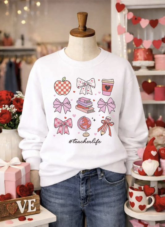 Valentine Teacher Life DTF Transfer – Retro Classroom Design | Ready to Press